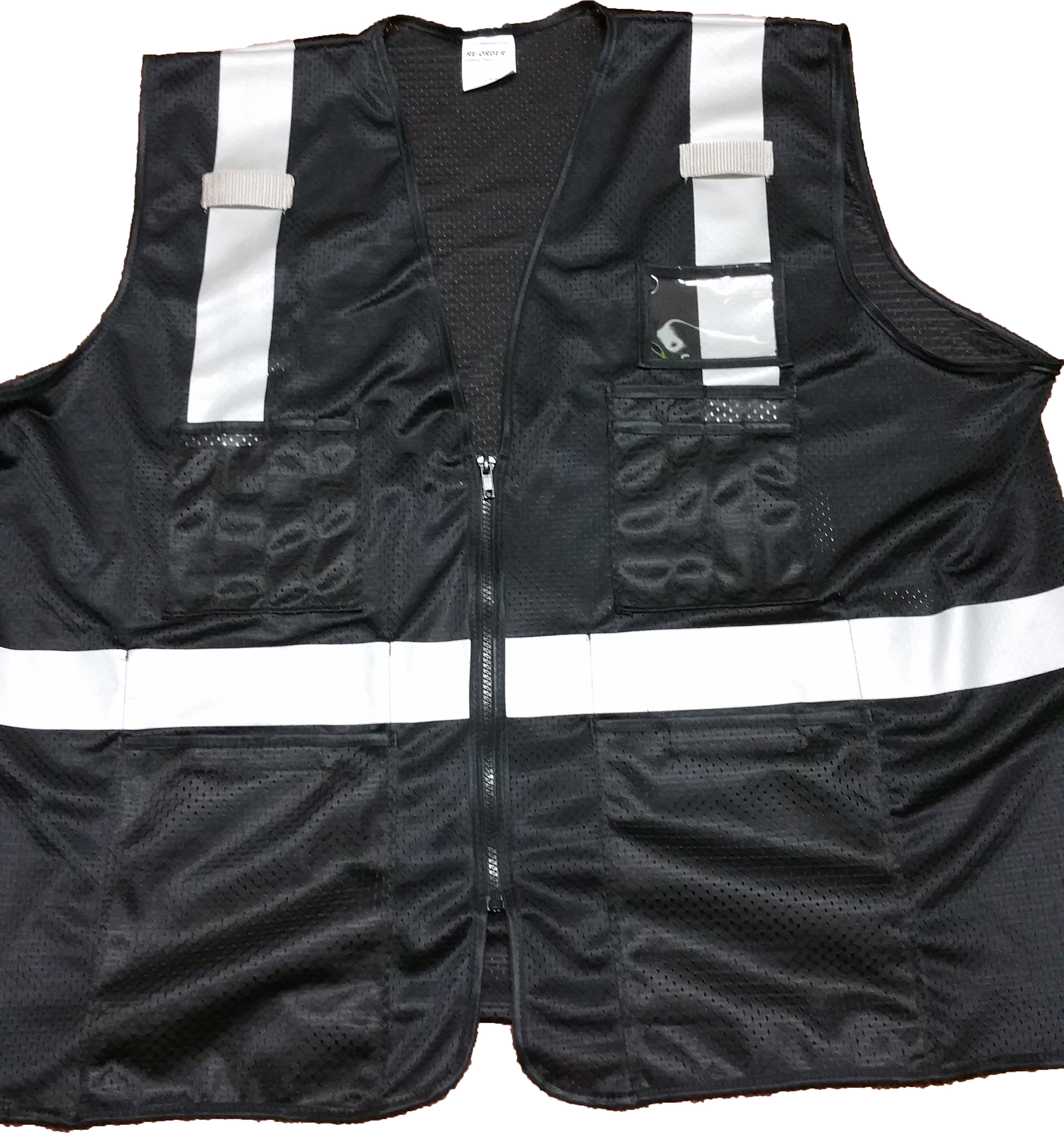 Safety Vests - 350-0102875 - Black Mesh Safety Vest with Silver Hi-Gloss Stripi
