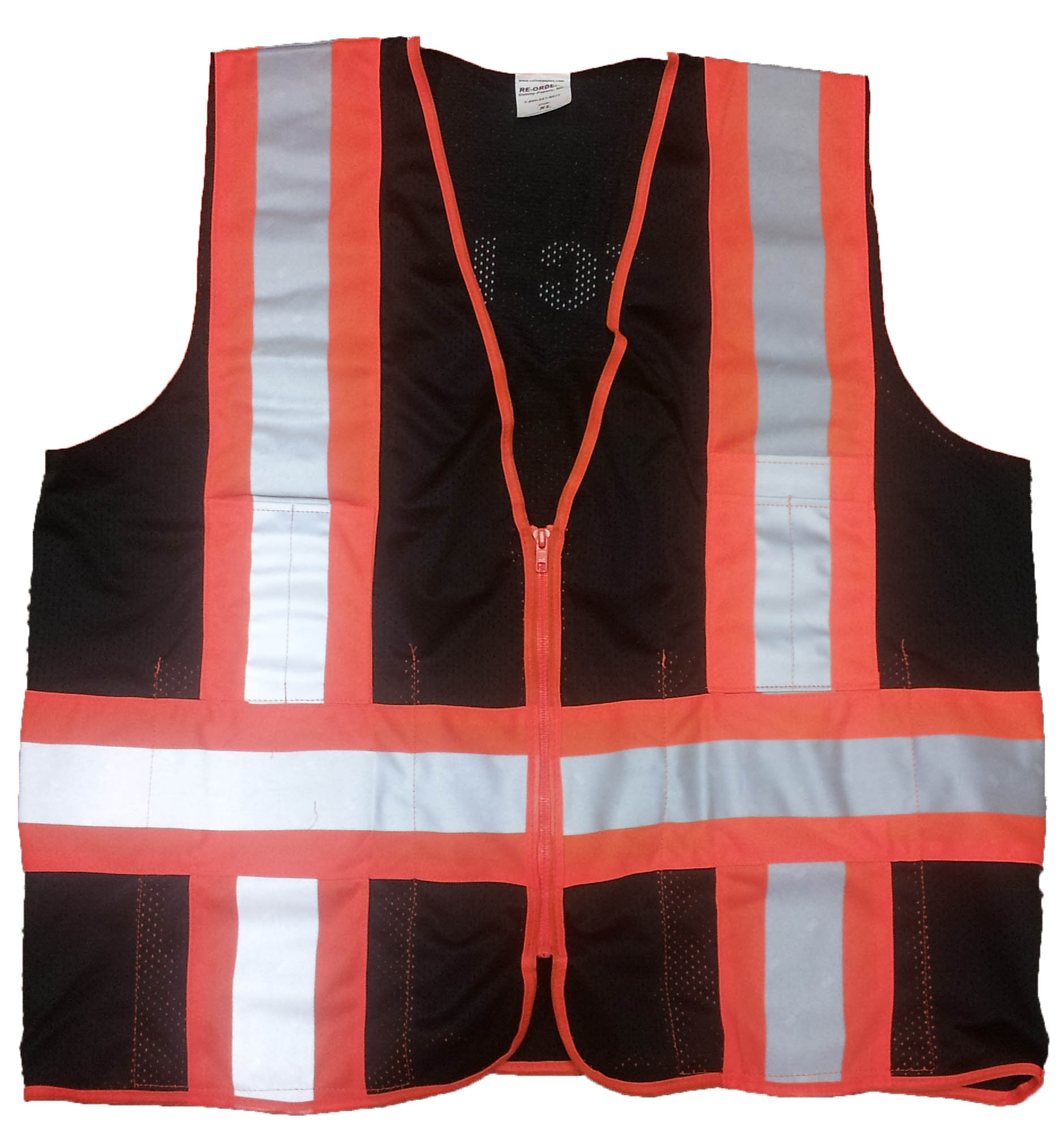 Safety Vests - 350-0117788 - Black Mesh Safety Surveyor Vest with Orange/Silver