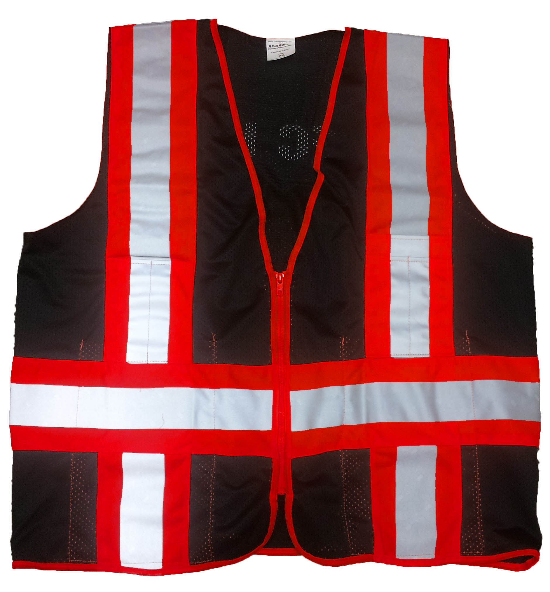 Safety Vests - 350-0101958 - Black Mesh Safety Vest with ANSI Red/Silver Lamina