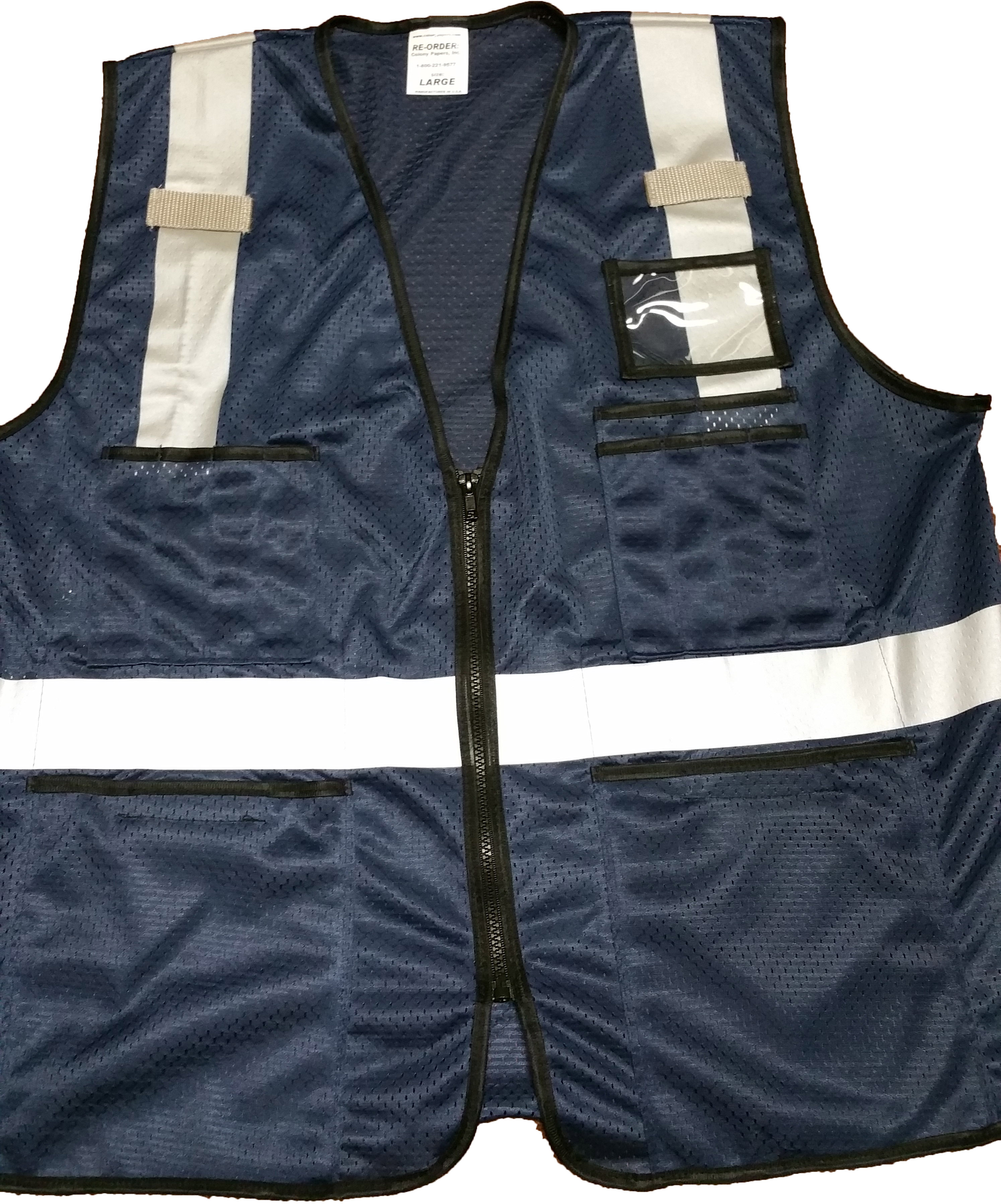 Safety Vests - 350-0117739 - Navy Blue Mesh Safety Vest with Silver Hi-Gloss St