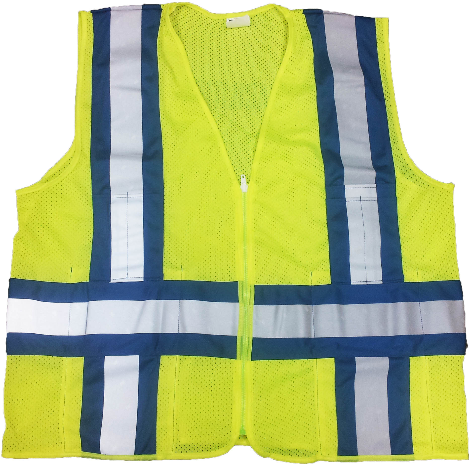 Safety Vests - 350-0117790 - Lime Mesh Safety Vest with Blue/Silver Laminated S