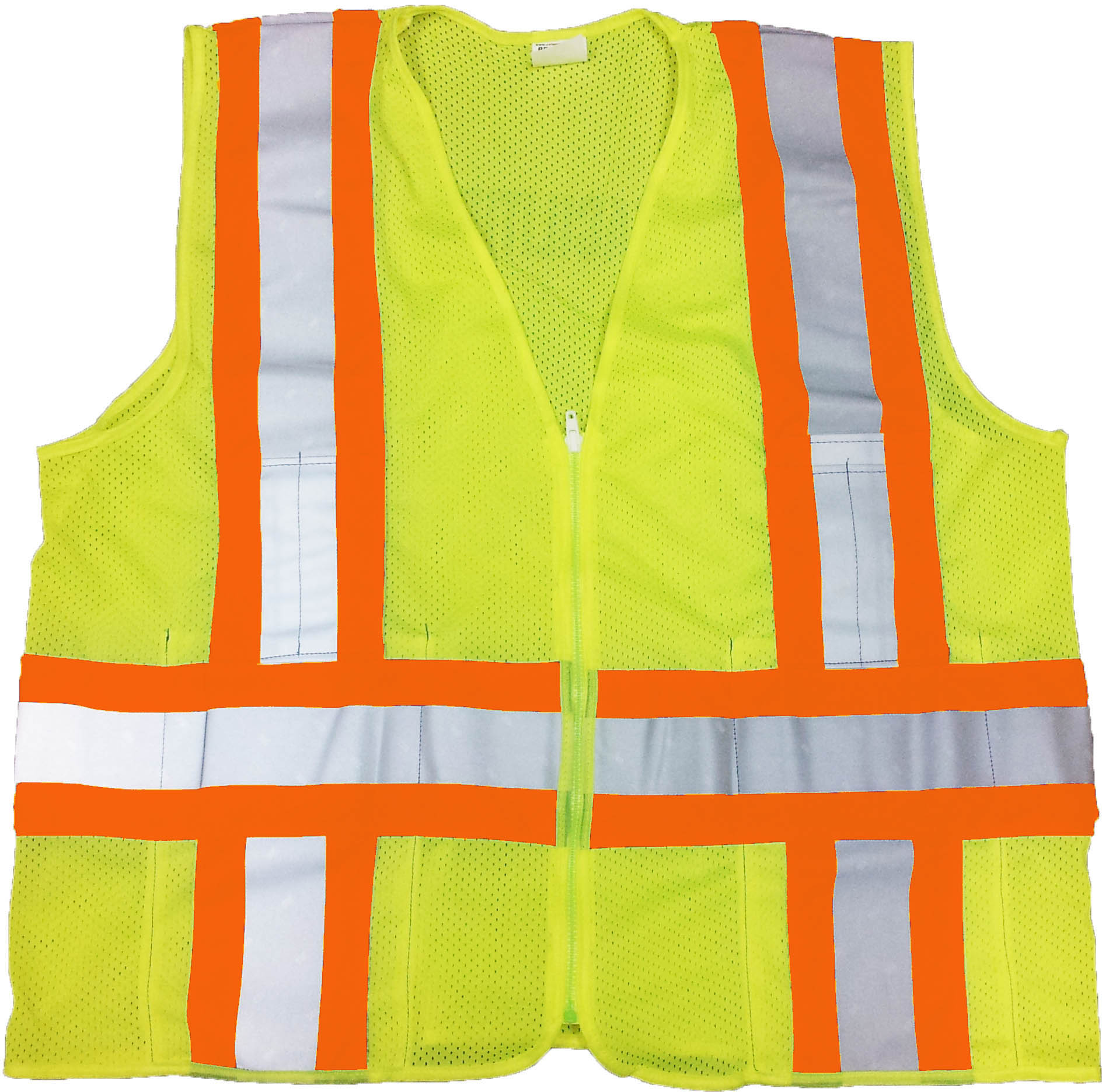 Safety Vests - 350-0110010 - ANSI Lime Mesh Safety Vest with Orange/Silver Lami