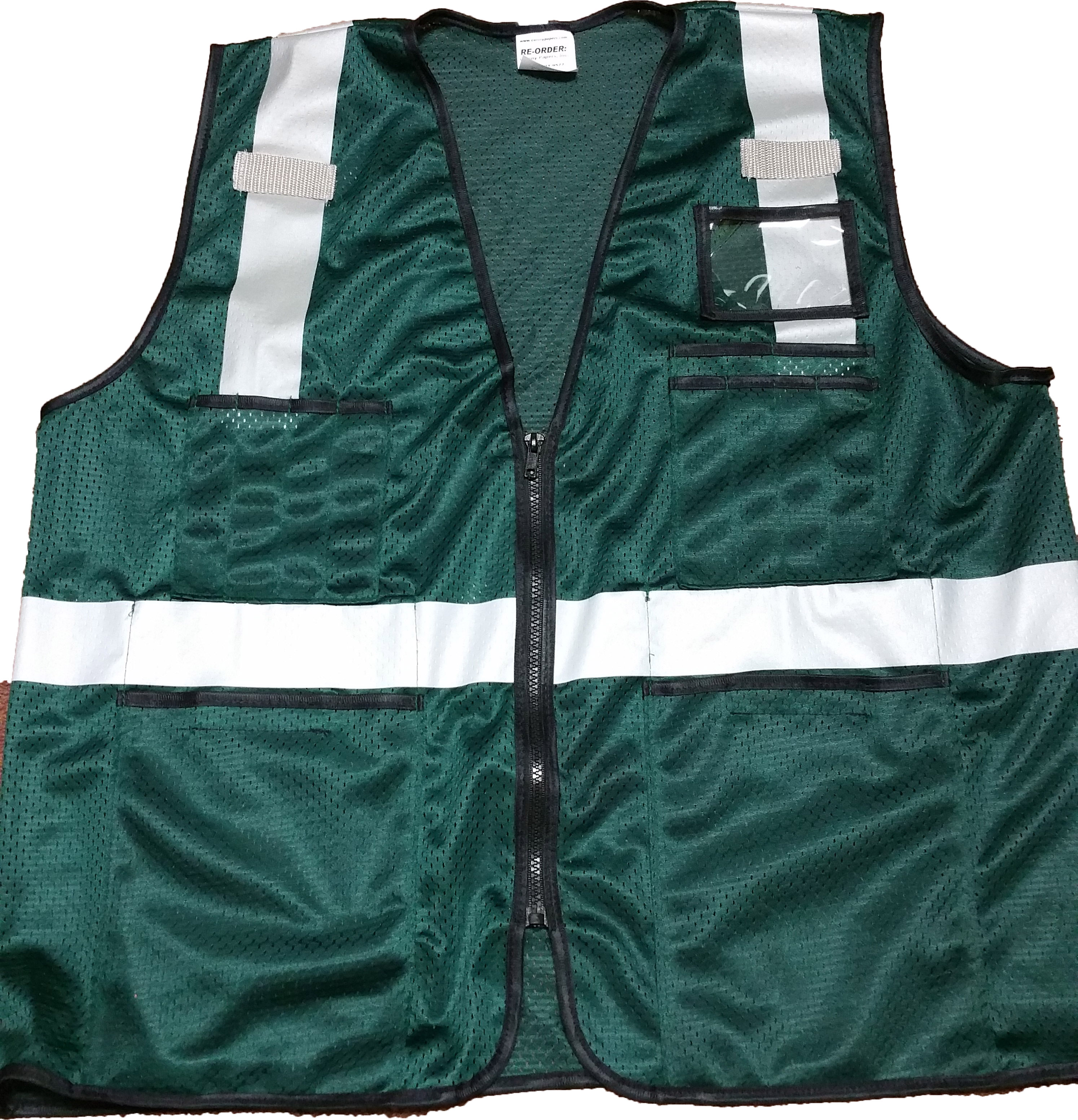 Safety Vests - 350-0102888 - Forest (Dark) Green Mesh Safety Vest with Silver H